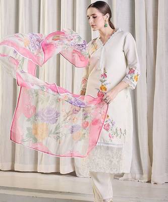 Women Floral Embroidered Kurta with Trousers & Dupatta 6