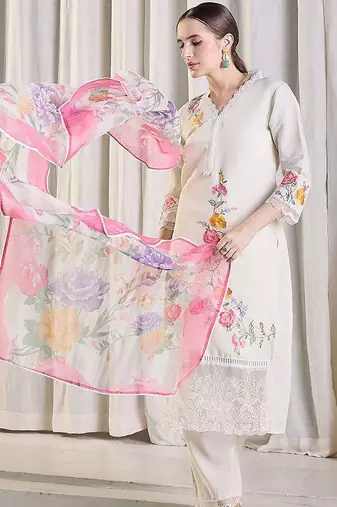 Women Floral Embroidered Kurta with Trousers & Dupatta