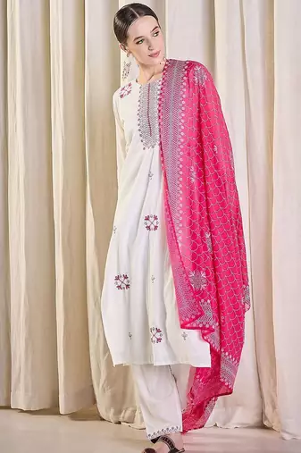 Women Ethnic Motifs Embroidered Cotton Kurta with Trousers & Dupatta