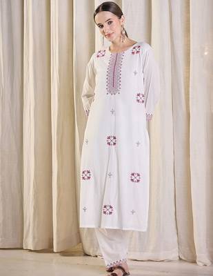Women Ethnic Motifs Embroidered Cotton Kurta with Trousers & Dupatta 7