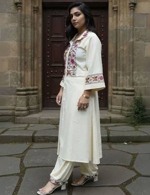 Women Floral Embroidered Regular Thread Work Kurta With Patiala 3