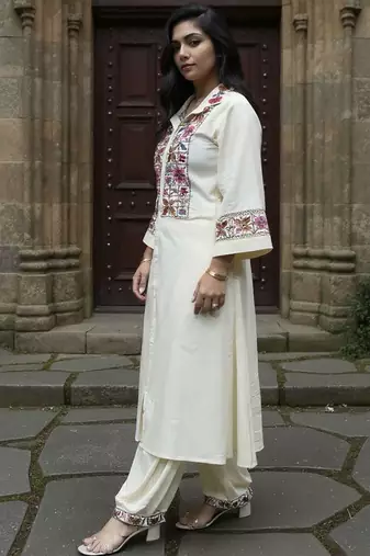 Women Floral Embroidered Regular Thread Work Kurta With Patiala