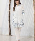 Floral Embroidered Thread Work Pure Cotton Kurta With Trousers