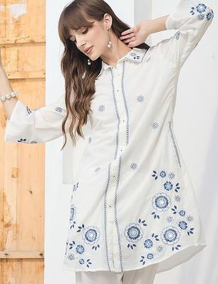 Floral Embroidered Thread Work Pure Cotton Kurta With Trousers 7