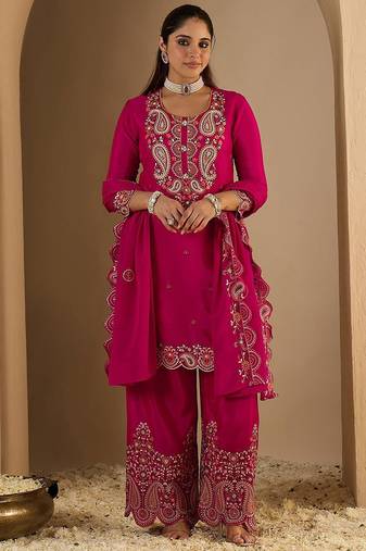 Women Paisley Printed Regular Sequinned Kurta with Palazzos & Dupatta