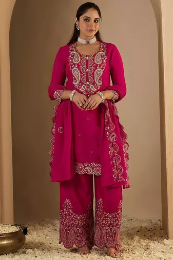 Women Paisley Printed Regular Sequinned Kurta with Palazzos & Dupatta