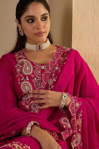 Women Paisley Printed Regular Sequinned Kurta with Palazzos & Dupatta