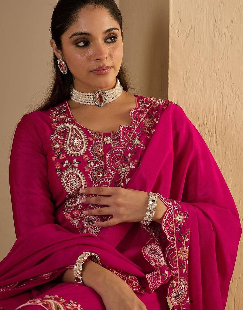Women Paisley Printed Regular Sequinned Kurta with Palazzos & Dupatta