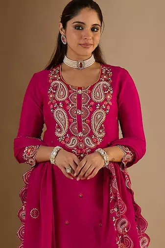 Women Paisley Printed Regular Sequinned Kurta with Palazzos & Dupatta