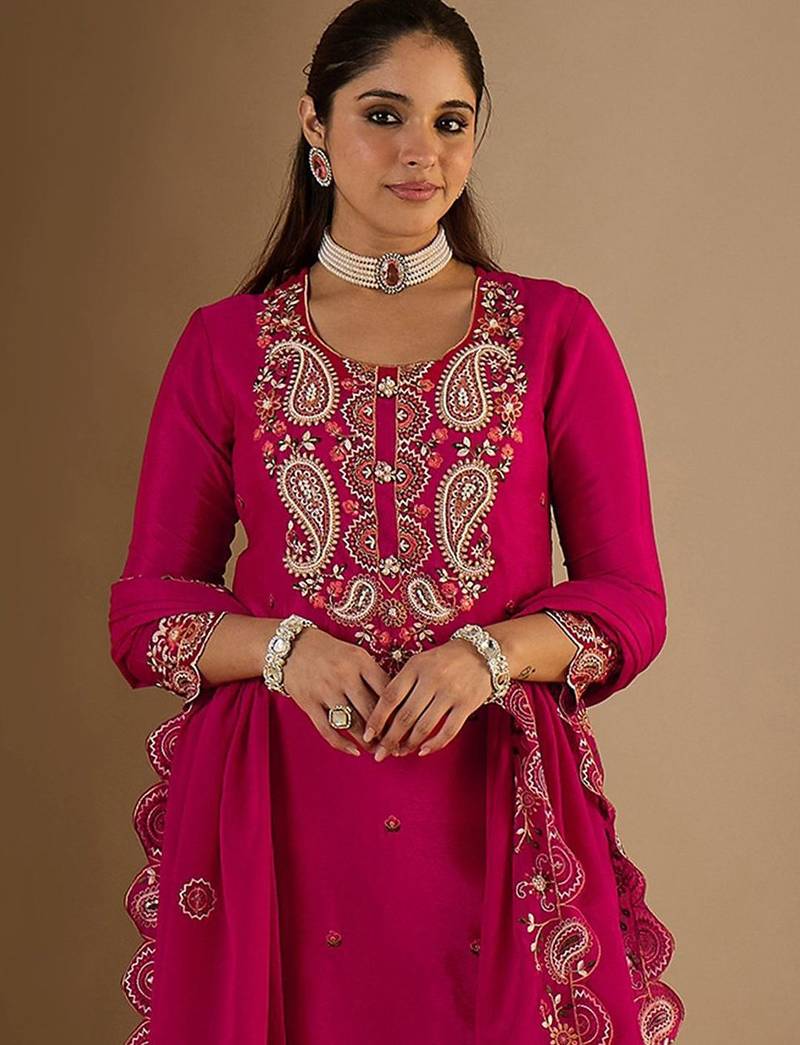 Women Paisley Printed Regular Sequinned Kurta with Palazzos & Dupatta