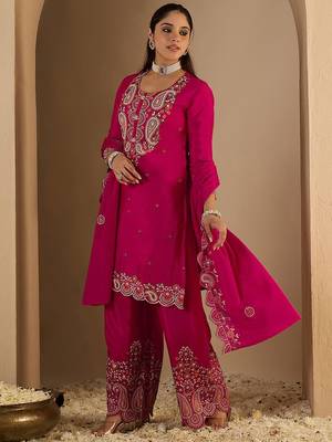 Women Paisley Printed Regular Sequinned Kurta with Palazzos & Dupatta 4