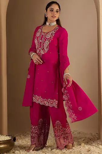 Women Paisley Printed Regular Sequinned Kurta with Palazzos & Dupatta