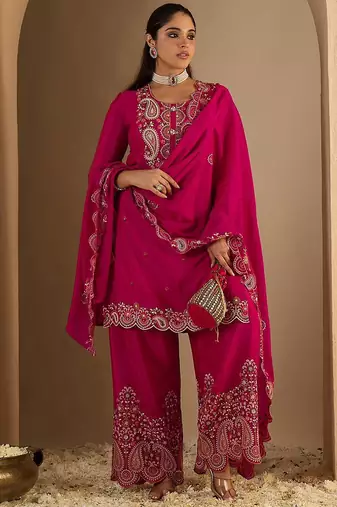 Women Paisley Printed Regular Sequinned Kurta with Palazzos & Dupatta