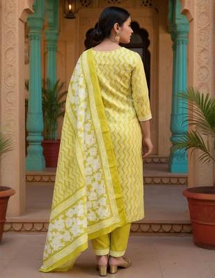 Women Printed Regular Pure Cotton Kurta & Trousers With Dupatta 4