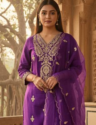 Women Ethnic Motifs Embroidered Kurta with Trousers & Dupatta 1