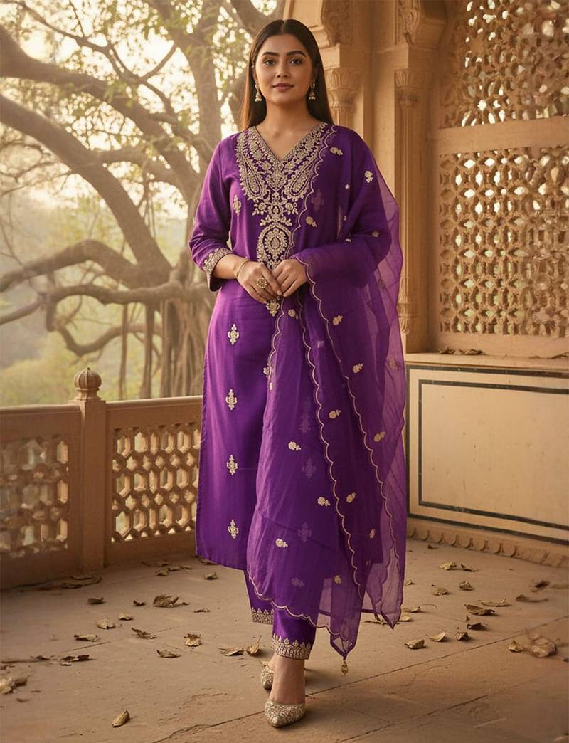 Women Ethnic Motifs Embroidered Kurta with Trousers & Dupatta