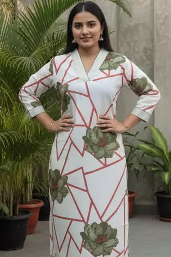 Women Floral Printed Regular Thread Work Pure Cotton Kurta with Trousers