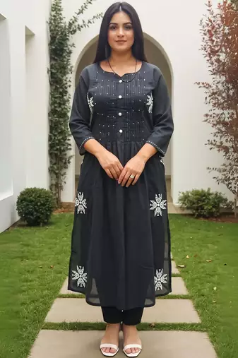Women Ethnic Motifs Embroidered Cotton A-Line Kurta with Trousers