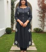 Women Ethnic Motifs Embroidered Cotton A-Line Kurta with Trousers