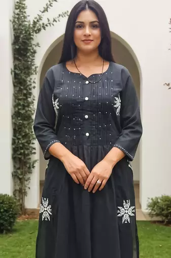Women Ethnic Motifs Embroidered Cotton A-Line Kurta with Trousers