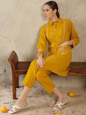Women Ethnic Motifs Embroidered Pure Cotton Kurta with Trouser 7