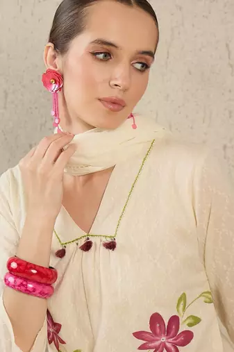 Women Floral Printed Pure Cotton Kurta with Trouser& With Dupatta