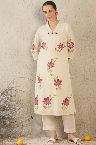 Women Floral Printed Pure Cotton Kurta with Trouser& With Dupatta