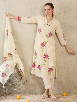 Women Floral Printed Pure Cotton Kurta with Trouser& With Dupatta 5