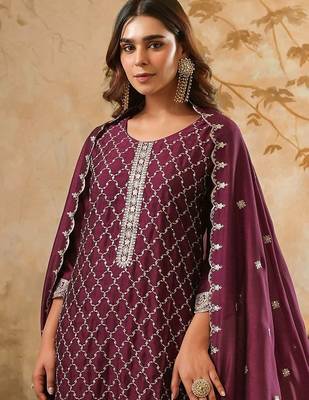 Women Ethnic Motifs Embroidered Regular Sequinned Kurta with Trousers & Dupatta 1