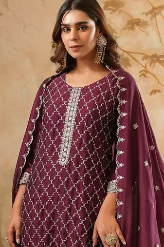 Women Ethnic Motifs Embroidered Regular Sequinned Kurta with Trousers & Dupatta