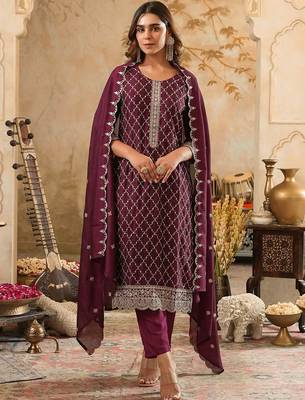Women Ethnic Motifs Embroidered Regular Sequinned Kurta with Trousers & Dupatta 2