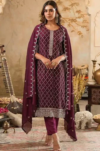 Women Ethnic Motifs Embroidered Regular Sequinned Kurta with Trousers & Dupatta