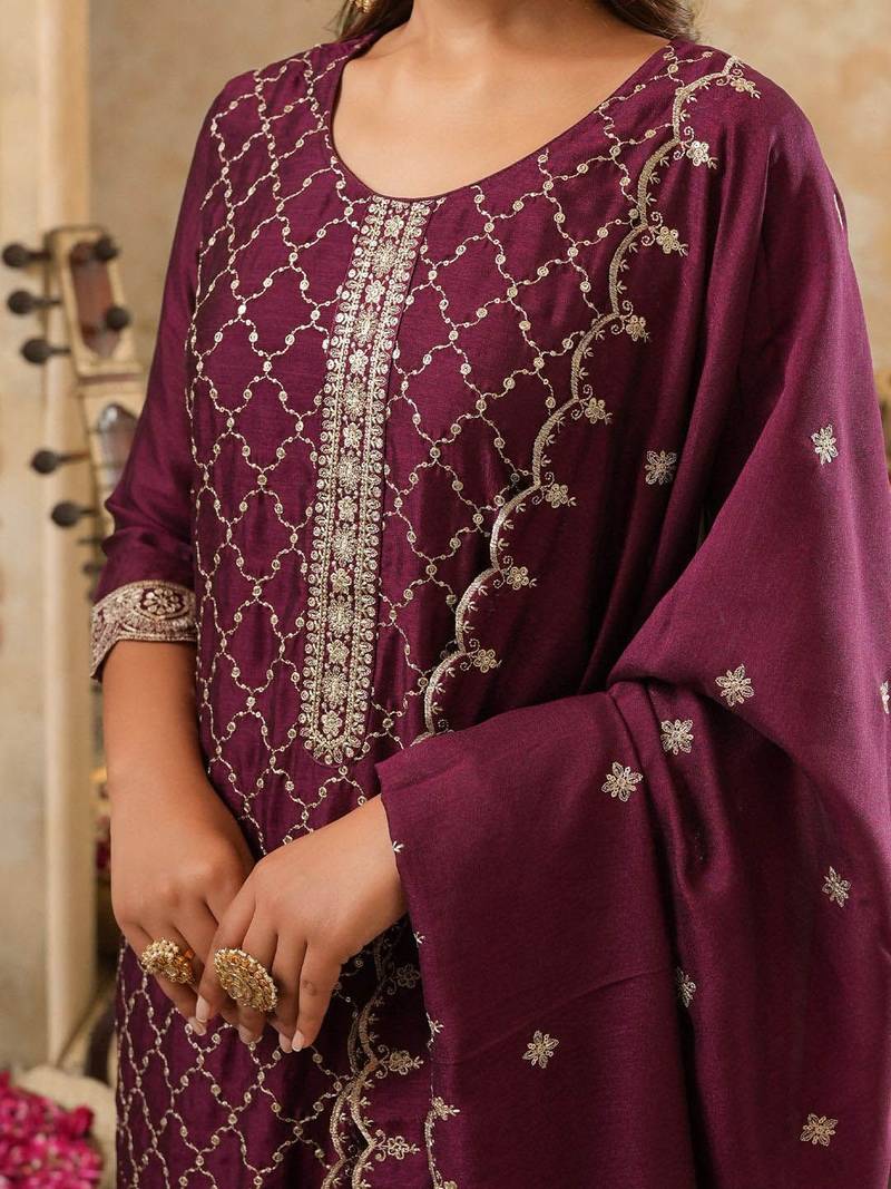 Women Ethnic Motifs Embroidered Regular Sequinned Kurta with Trousers & Dupatta