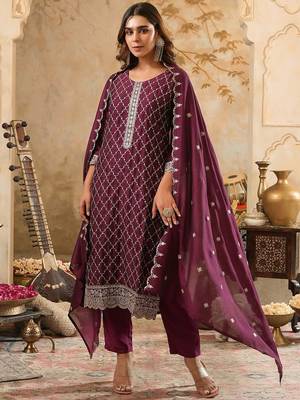 Women Ethnic Motifs Embroidered Regular Sequinned Kurta with Trousers & Dupatta 4
