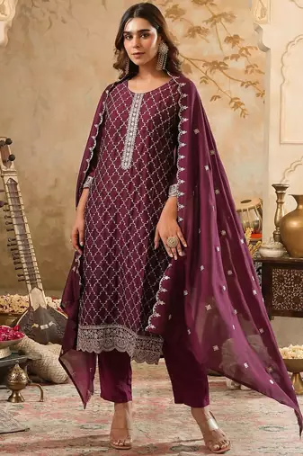 Women Ethnic Motifs Embroidered Regular Sequinned Kurta with Trousers & Dupatta