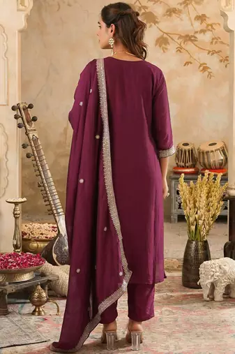 Women Ethnic Motifs Embroidered Regular Sequinned Kurta with Trousers & Dupatta