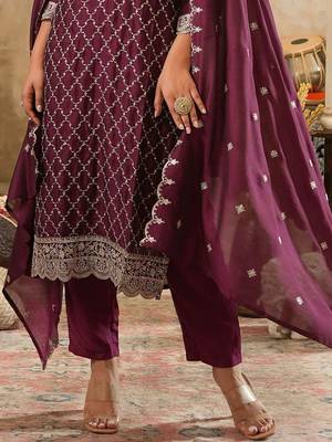 Women Ethnic Motifs Embroidered Regular Sequinned Kurta with Trousers & Dupatta 6