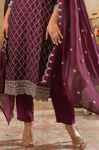 Women Ethnic Motifs Embroidered Regular Sequinned Kurta with Trousers & Dupatta