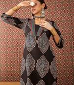 Floral Printed V-Neck Pure Cotton Straight Kurta & Trousers