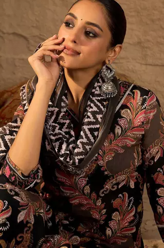 Women Floral Embroidered Pure Cotton Kurta with Trouser & Dupatta
