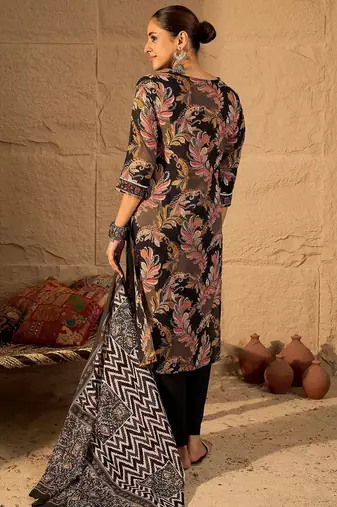 Women Floral Embroidered Pure Cotton Kurta with Trouser & Dupatta