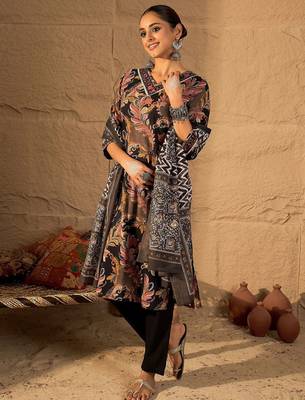 Women Floral Embroidered Pure Cotton Kurta with Trouser & Dupatta 6