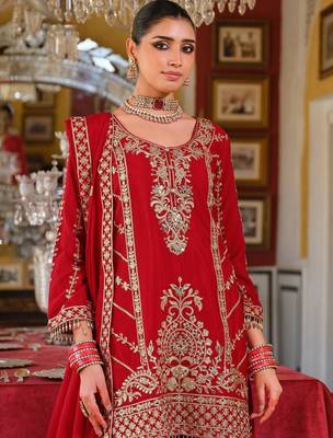 Adults-Women Woven Design Embroidered Kurta with Palazzos & Dupatta 1