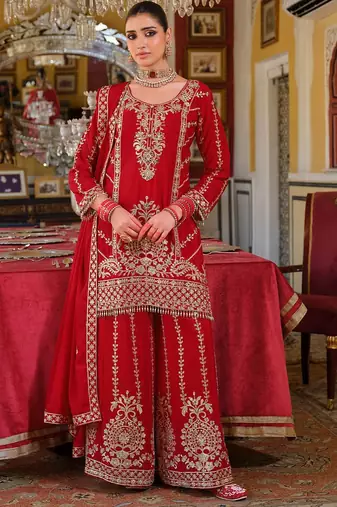 Adults-Women Woven Design Embroidered Kurta with Palazzos & Dupatta