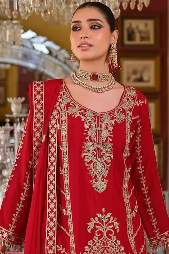 Adults-Women Woven Design Embroidered Kurta with Palazzos & Dupatta
