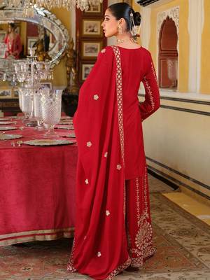 Adults-Women Woven Design Embroidered Kurta with Palazzos & Dupatta 5