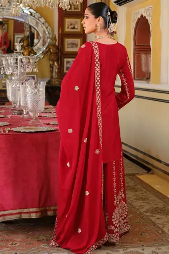 Adults-Women Woven Design Embroidered Kurta with Palazzos & Dupatta