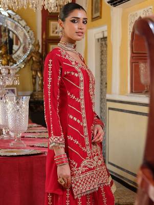 Adults-Women Woven Design Embroidered Kurta with Palazzos & Dupatta 7