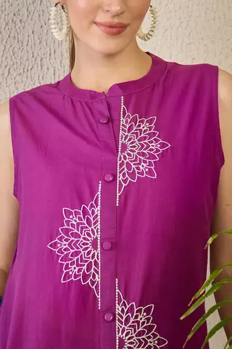 Adults-Women Woven Design Embroidered Cotton A-Line Kurta with Palazzos