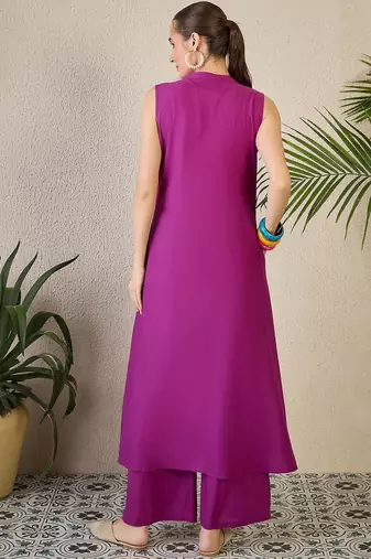 Adults-Women Woven Design Embroidered Cotton A-Line Kurta with Palazzos